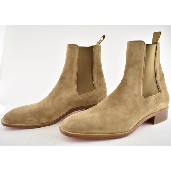Christian Louboutin Mens Samson Flat Kraft Beige Suede Chelsea Ankle Boot 42 9 - Picture 9 of 11